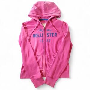VTG Y2K Hollister Full Zip Hoodie Sweatshirt Comfy Pink Raised Applique Womens L